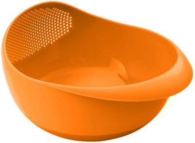 Epyz Wash Rice Rinse Fruit Vegetables Basin Stainer & Sieve Bowl Drainer Collapsible Colander Colander(Orange Pack of 1)