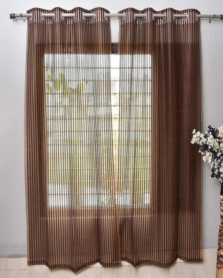 Outveen 213 cm (7 ft) Net Semi Transparent Door Curtain (Pack Of 2)(Striped, Coffee)