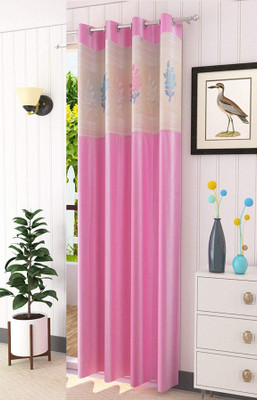 Galaxy Home Decor 274 cm (9 ft) Long Door Polyester Semi Transparent Curtain Single Curtain(Pink, Floral)
