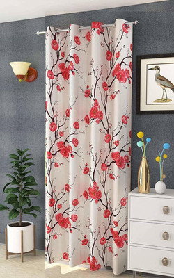 Saanvi Creations 213 cm (7 ft) Polyester Semi Transparent Door Curtain Single Curtain(Printed, Maroon)