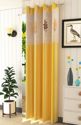 Galaxy Home Decor 274 cm (9 ft) Long Door Polyester Semi Transparent Curtain Single Curtain(Yellow, Floral)