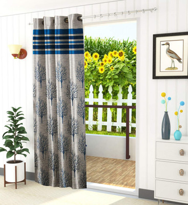 Galaxy Home Decor 214 cm (7 ft) Door Jacquard Room Darkening Curtain Single Curtain(Blue, Printed)