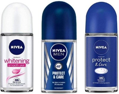 NIVEA Deodorant Roll-On Combo , Whitening Smooth Skin , Men Protect & Care , Women Protect & Care , 50 Ml Each Deodorant Roll-on  -  For Men & Women(150 ml, Pack of 3)