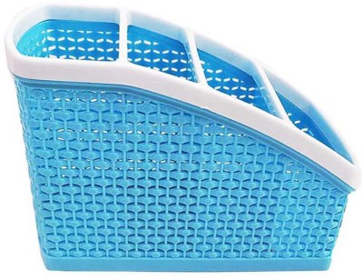 AMNEE 4 Compartments Plastic Pen holder(Sky blue)