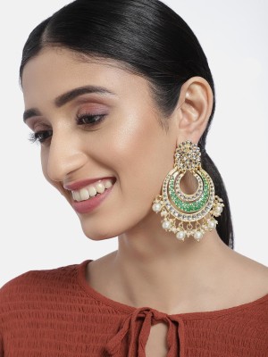 I Jewels Traditional Gold Plated Handmade Enamel Meenakari With Stunning Antique Finish Kundan & Pearl Chandbali Earrings for Women/Girls Alloy Chandbali Earring