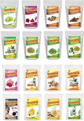 HERBALHUT NATURALS Amla, Reetha, Shikakai, Hibiscus, Bhringraj, Brahmi, Henna, Neem, Orange Peel, Rose, Chandan, Lemon Peel, Ubtan, Multani Mitti, Charcoal, Aloe Vera Powder-BIG Combo Pack 16(1600 g)