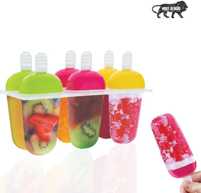 Leplion Plastic Reusable Popsicle Ice Candy Mould Tray with Sticks, Candy Maker, Candy ice Stick Trays, Candy ice Cream, Candy Box,Kulfi Maker Mould( Multicolor Plastic Ice Cube Tray(Pack of6)