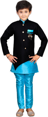 fab fashions Boys Festive & Party Kurta, Waistcoat and Pyjama Set(Light Blue Pack of 1)