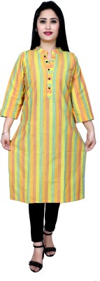 Aarav Boss Women Striped Straight Kurta(Yellow)