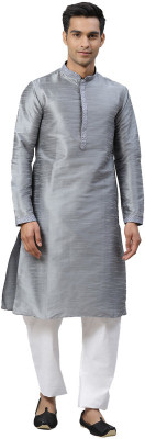 Manthan Men Solid Straight Kurta(Grey)