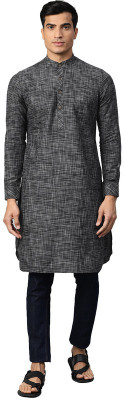 Manthan Men Self Design Straight Kurta(Black)