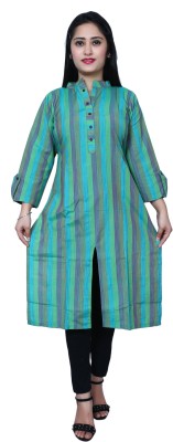 Aarav Boss Women Striped Straight Kurta(Grey)