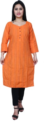 Aarav Boss Women Striped Straight Kurta(Orange)