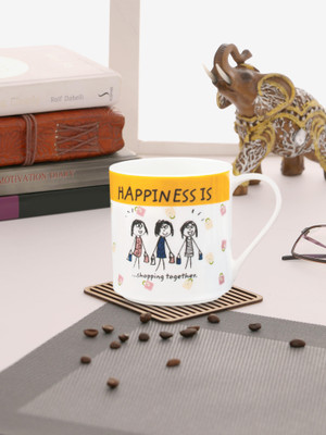 CLAY CRAFT MM1-STACKO-HAPP-SHOPPING TOGETHER Ceramic Coffee Mug(350 ml)