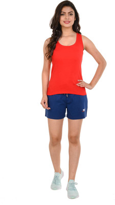 STYLE CLUB Women Solid Red, Blue Top & Shorts Set