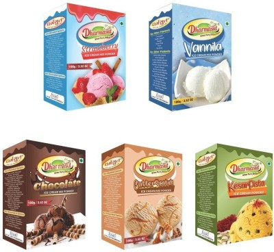 Dharmasut Strawberry + Vanilla + Chocolate + ButterScotch + Kesar Pista Ice Cream Powder 500 g (Pack of 5) 500 g(Pack of 5)