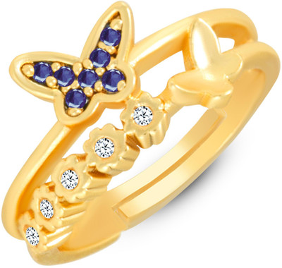 Kanak Jewels Love band Butterfly Adjustable Valentine Rings for lovers in Blue Sapphire American diamond fancy stylish design For women men boys girls Gift Proposal Set Brass Cubic Zirconia Gold Plated Ring Brass Cubic Zirconia Gold Plated Ring