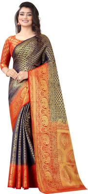 BHUVA BROTHERS Woven Banarasi Cotton Silk Saree(Blue)