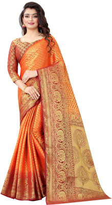 PICKWELL Woven Banarasi Cotton Silk Saree(Multicolor)