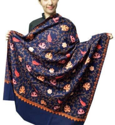 Soul Essence Wool Embroidered Women Shawl(Dark Blue)