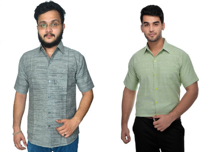 DESHBANDHU DBK Men Solid Casual Green, Grey Shirt(Pack of 2)