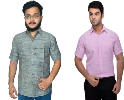 DESHBANDHU DBK Men Solid Casual Pink, Grey Shirt(Pack of 2)