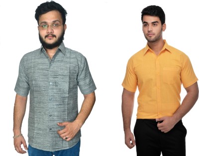 DESHBANDHU DBK Men Solid Casual Green, Yellow Shirt(Pack of 2)