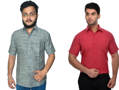 DESHBANDHU DBK Men Solid Casual Pink, Grey Shirt(Pack of 2)