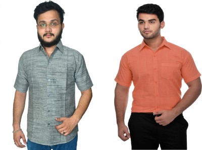 DESHBANDHU DBK Men Solid Casual Orange, Grey Shirt(Pack of 2)