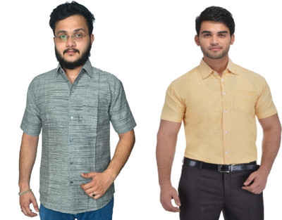 DESHBANDHU DBK Men Solid Casual Grey, Yellow Shirt(Pack of 2)