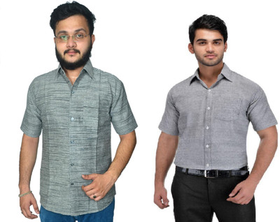 DESHBANDHU DBK Men Self Design Casual Grey Shirt(Pack of 2)