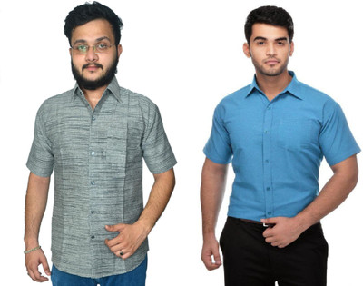 DESHBANDHU DBK Men Solid Casual Blue, Grey Shirt(Pack of 2)