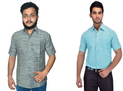 DESHBANDHU DBK Men Solid Casual Light Blue, Grey Shirt(Pack of 2)