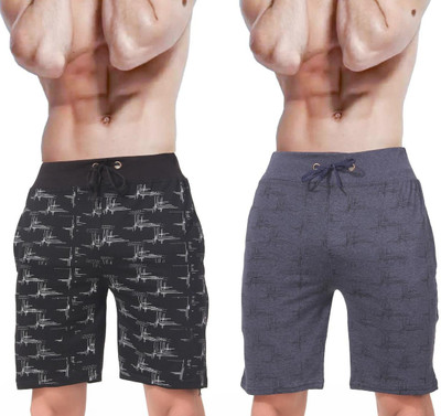 Plus91 Self Design Men Blue, Black Boxer Shorts, Regular Shorts, Night Shorts