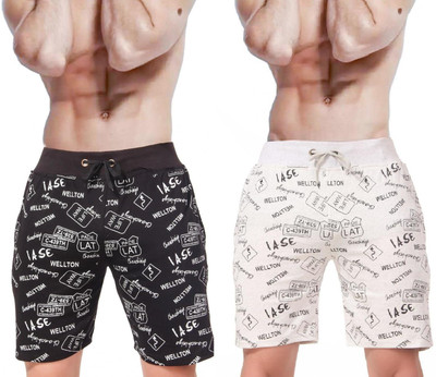Plus91 Self Design Men Black Boxer Shorts, Regular Shorts, Night Shorts