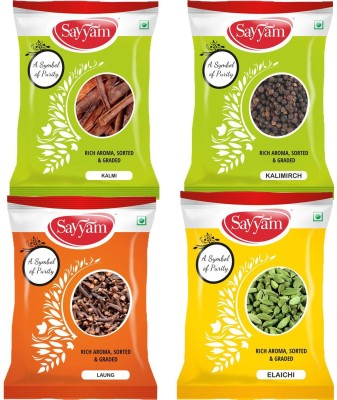 Sayyam Whole spices Combo Pack of 4 |Green cardamom Elaichi-50gm | Black Pepper Kalimirch-50gm | Whole Cloves Laung-50gm | Cinnamon sticks Dalchini Kalmi-50gm | Total-200gm masala combo kit(4 x 50 g)