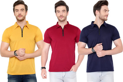 Adorbs Solid Men Polo Neck Multicolor T-Shirt