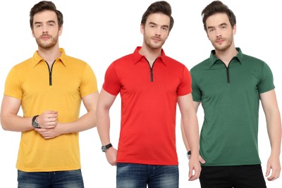 Adorbs Solid Men Polo Neck Red, Green, Yellow T-Shirt