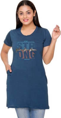 Duchess Printed Women Round Neck Blue T-Shirt