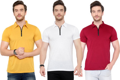 Adorbs Solid Men Polo Neck Multicolor T-Shirt