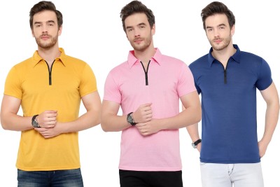 Adorbs Solid Men Polo Neck Blue, Pink, Yellow T-Shirt