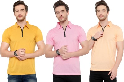 Adorbs Solid Men Polo Neck Pink, Beige, Yellow T-Shirt