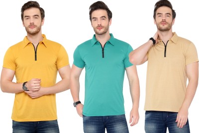 Tivy Solid Men Polo Neck Green, Beige, Yellow T-Shirt