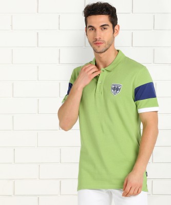 PROVOGUE Color Block Men Polo Neck Green T-Shirt