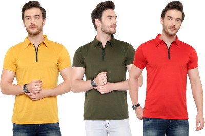 Adorbs Solid Men Polo Neck Red, Green, Yellow T-Shirt