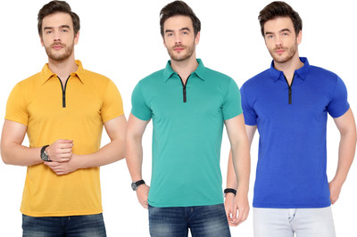 Adorbs Solid Men Polo Neck Green, Blue, Yellow T-Shirt