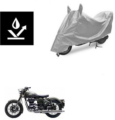 Atulit enterprises Two Wheeler Cover for Royal Enfield(Battle Green, Silver)