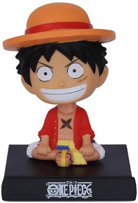 Relicon One Piece Monkey D. Luffy Bobble Head with Mobile Holder (Design-1) Anime Manga Action Figure Toys Collectible Showpiece for Car Dashboard | Office Workstation Desk Table Top