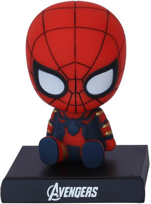 Relicon Spiderman Bobble Head with Mobile Holder (Design-1) Superhero Action Figure Toys Collectible Showpiece for Car Dashboard | Office Workstation Desk Table Top(Red, Blue, Black)