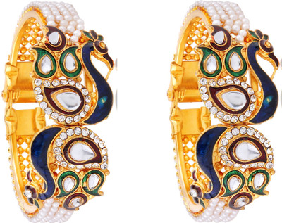 Live Evil Metal Cubic Zirconia Gold-plated Kada(Pack of 2)